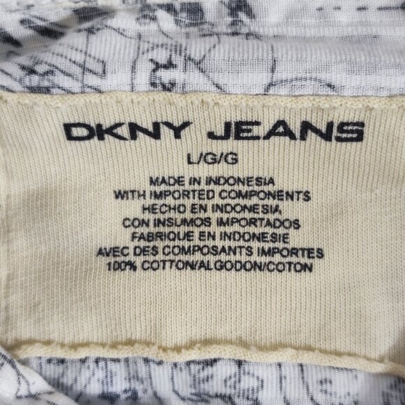 DKNY JEANS casual button down shirt men's size L white with "blueprint" pattern - Picture 4 of 11